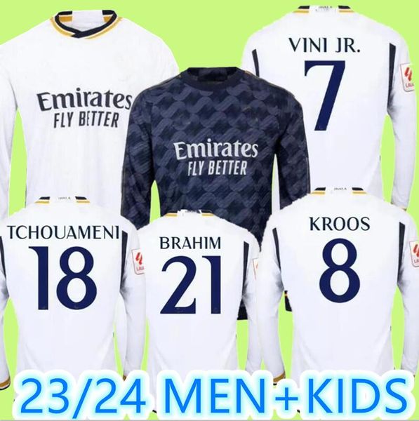 23 24 Manga Longa Real Madrid Finals Camisa de Futebol Futebol Jerseys Versão do Jogador Rodrgo Bellingham 2023 Vini Jr Tchouameni Camavinga Valverde Carvajal Modric