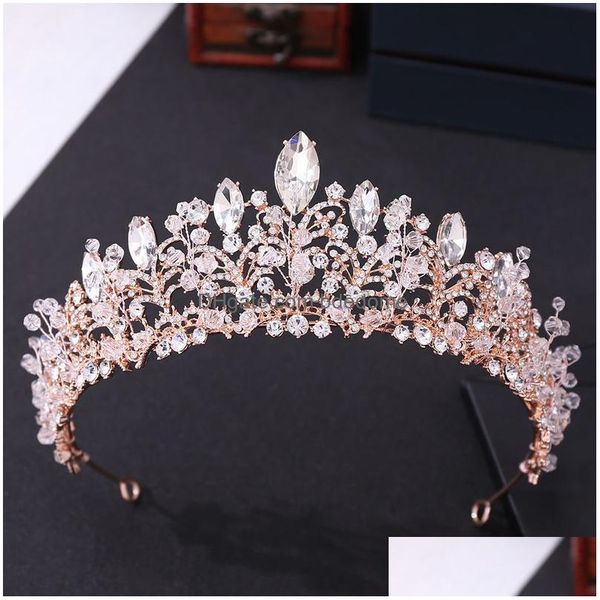 Haarschmuck Barock Luxus Rose Gold Kristall Perlen Herz Braut Tiaras Krone Big Pageant Diadem Stirnband Zubehör 220831 Drop Del DHPB7