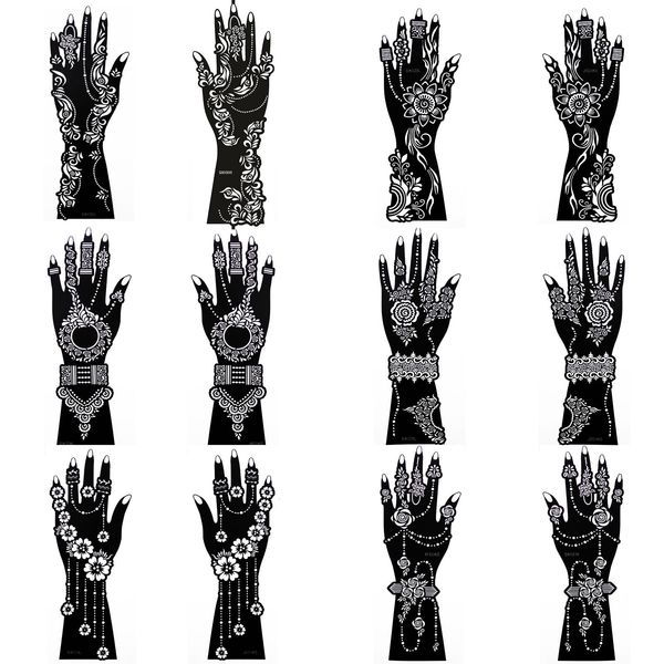 Outros suprimentos de maquiagem permanente 12 SheetLot Henna Tattoo Stencils Kit Stencil Grande Flor de Mão Airbrush Mehndi Modelos Indianos para Pintura 230907