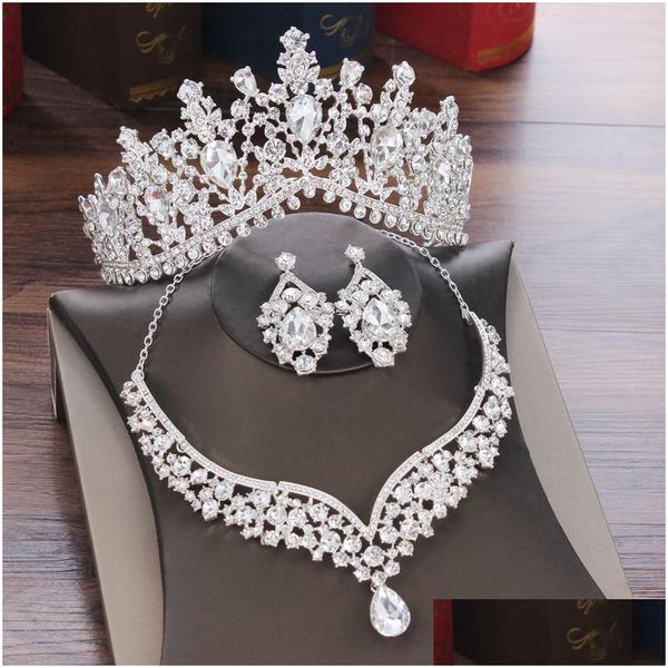 Conjuntos de jóias barroco cristal gota de água nupcial tiaras coroa colar brincos para noiva dubai conjunto entrega dhwix