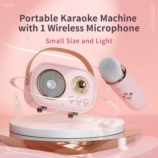 Sers portáteis ao ar livre Karaoke Bluetooth Ser com microfone sem fio HiFi Mini Subwoofer Suporte TF Cartão Família KTV Song Machine 230908