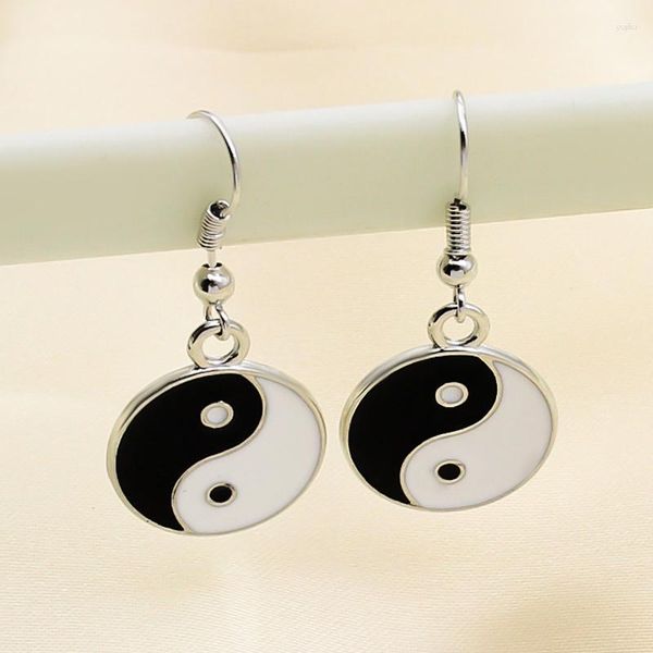 Baumelnde Ohrringe, modisch, Yin-Yang-Tai-Chi-Acht-Trigramme-Muster, runder Tropfen für Frauen, Statement-Schmuck, Vintage-ethnischer Haken