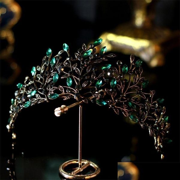 Gioielli per capelli Lusso barocco Nero Verde Foglia di cristallo Corona da sposa Diademi Corone Infantis Spose Fasce Accessori 220831 Drop Del Dhfxk