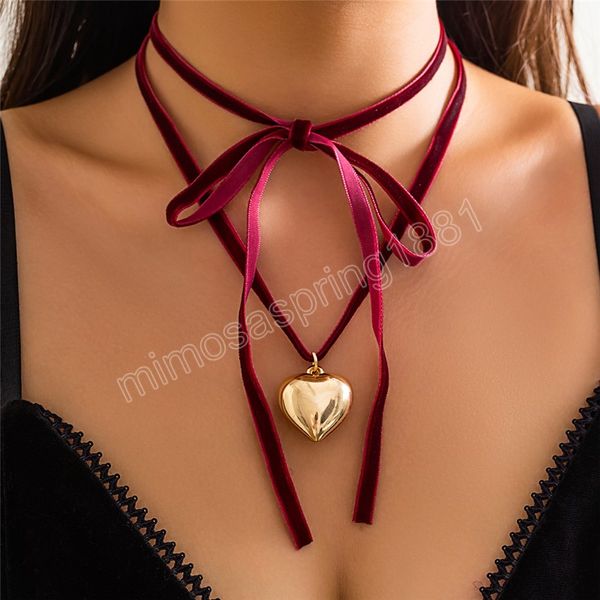 Collana a catena lunga da 140 cm con ciondolo a cuore piccolo amore per le donne Goth regolabile Bowknot girocollo in velluto coreano gioielli Y2K