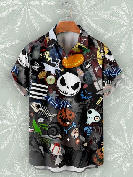 Camicie casual da uomo Happy Halloween Shirt Holiday Cosplay Button Up di alta qualità Tops Streetwear Pumpkin Head for Men 2023 Party 230907