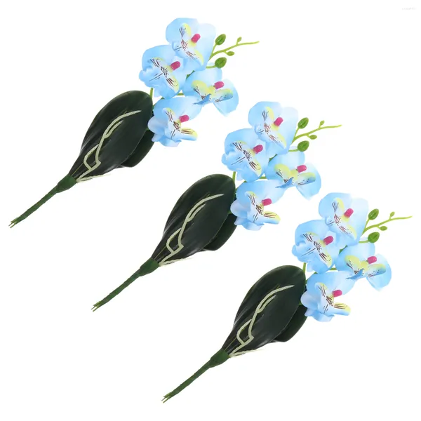 Dekoratif Çiçekler 3 PCS DIY çiçek aranjmanı Malzemeler Mavi Ev Aksesuarları Orkide İpek Sahte Mini Phalaenopsis Yapay Süslemesi