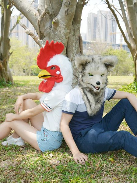 Máscaras de festa movendo máscara de boca animal lobo carnaval rosto simulação falando e cantando