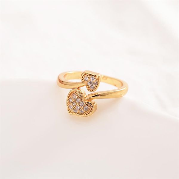 10kt cz fino sólido baht tailandês g f ouro cheio coração anéis casamento noivado jóias de noiva pedra elegante anel Thickness251D