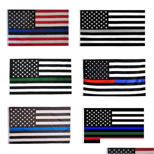 Bandeiras de bandeira 90x150cm American Blue Stripe Garden Police Flag 8 cores Estados Unidos Estrelas EUA Us Of America Drop Delivery H Dhgarden Dhysc