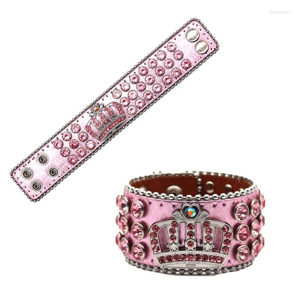 Pulseira rosa strass pulseiras moda cristal cravejado coroa acessórios pulseira gótico y2k ocidental pulseiras para mulheres homens