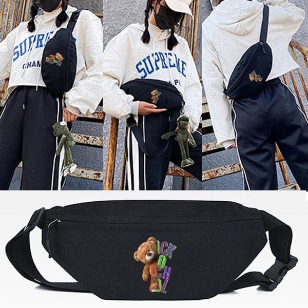 Marsupi Borsa Casual Uomo Donna Nero Marsupio Messenger Spalla Moda Alfabeto Stampa Orso Sport Borsa per articoli vari