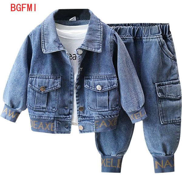 Set di abbigliamento Mantel Denim Musim Semi Pakaian Anak anak Gugur Luar Anak Laki laki Set Celana Jaket Bayi Biru Hitam Dua Potong 2 9Y 230907