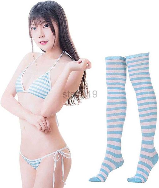 Sexy Socken SINROYEE Damen Sexy Unterwäsche-Set, japanische Anime-Bikini-Badebekleidung, Streifen-Kniestrümpfe P230907