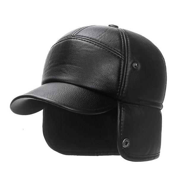 BeanieSkull Caps Inverno Bomber Hat Homens Mulheres Russo Preto Couro Ushanka Cap com Ear Flaps Pele Quente Marca Beisebol 230907