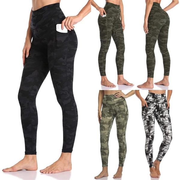 Leggings de yoga feminino 2020 novo esporte de cintura alta calças de yoga camuflagem impressão leggings bolso activewear ginásio roupas237p