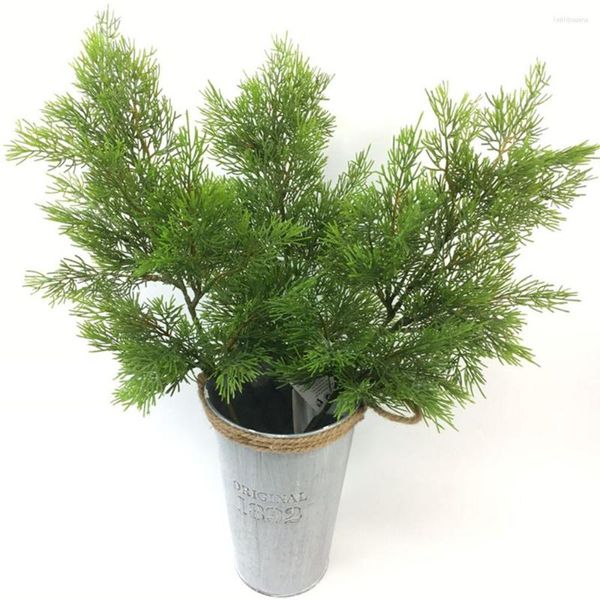 Flores decorativas artificial verde cipreste folha de árvore pinheiro agulha folhas ramo natal casamento escritório em casa el decoração plantas