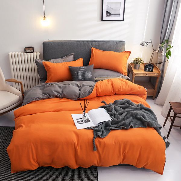 Bettwäsche-Sets, einfarbig, Bettwäsche-Set, Orange, Grau, Einzelbett, Doppelbett, Bettbezug, Kissenbezug, ohne Füllungen, für Kinder und Erwachsene, Heimtextilien 230908