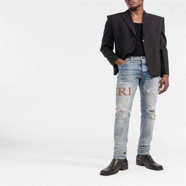 Роскошные мужские джинсы Дизайнеры США Мода Проблемные мужские локомотивы Старые Стрейч-Повседневные западные джинсы Мужчины Elasticit Skinn248g