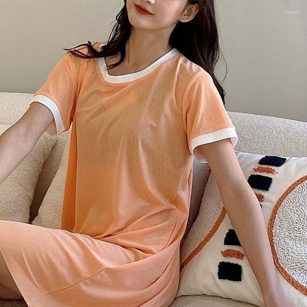 Mulheres sleepwear fdfklak vestido solto verão de manga curta gelo seda camisolas cor fresca bottoming nightdress mulheres nuisette femme