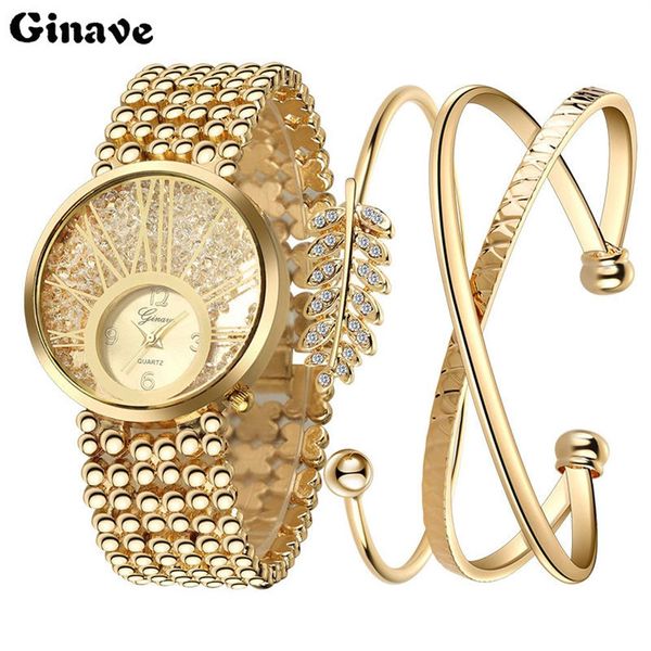 Novos relógios de moda feminina 18k conjunto de pulseira de ouro relógio é muito elegante e bonito mostrar charme feminino3167