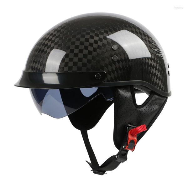 Caschi moto Casco mezza faccia in vera fibra di carbonio omologato DOT Leggero Moto aperto con lente interna per uomo donna Casco