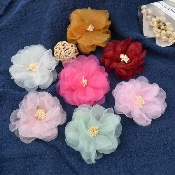 Dekorative Blumen, künstliche Chiffon-Blütenköpfe, Spitze, Netzperlen, Aufnäher, Applikation, Hochzeit, Party, Basteln, DIY, gefälschte Dekore, Hochzeitszubehör