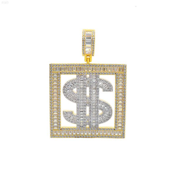Ciondolo personalizzato Baguette Cz Diamond Iced Out Dollari Usd Gioielli in argento 925 Ciondolo hip hop rapper
