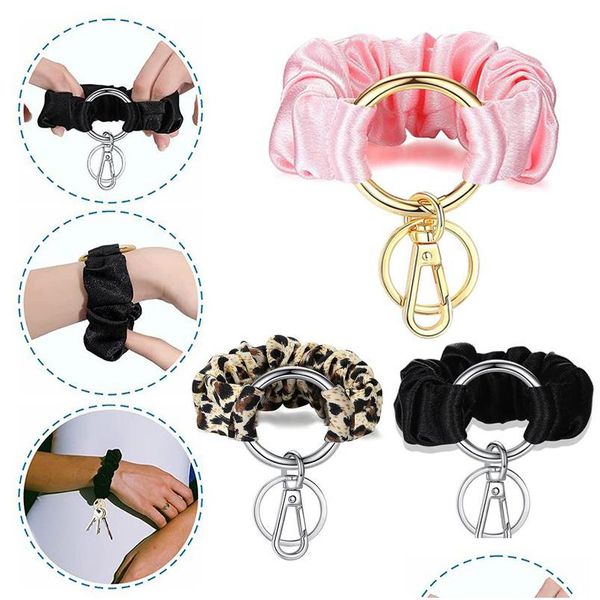 Schlüsselanhänger Lanyards Leopard Handgelenk Schlüsselbund Anhänger Mtifunktioneller Haarring Elastisches Stirnband Armband Schlüsselanhänger Schlüsselanhänger Drop D Dhgarden Dh0Bg