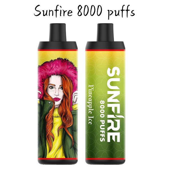 Sunfire 8000 Puffs de alta qualidade Puff 8000 Vaper caneta dispensável caneta vape por atacado Vape Cigarro eletrônico grande fumando oem vape 600mAh Bateria tipo C Vape