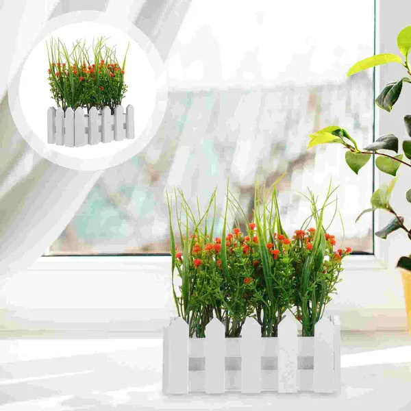 Fiori decorativi Recinzione in legno Simulazione Decorazione del giardino Piante Bonsai Verde artificiale finto in vaso