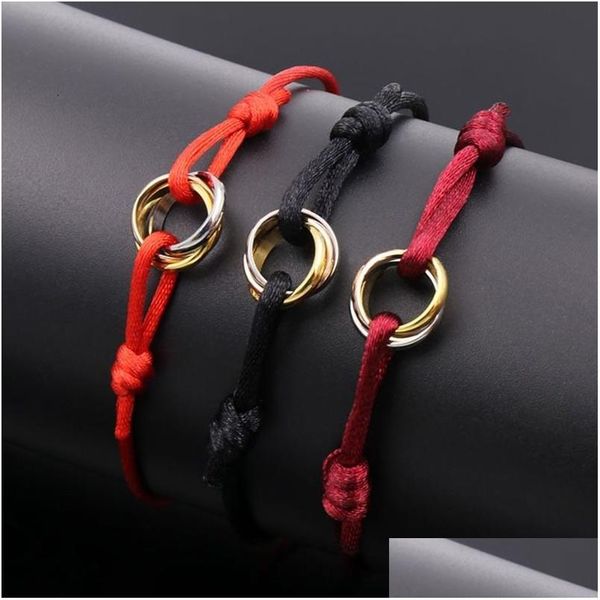 Charme pulseiras amantes da moda jóias 23 cores tecer corda de algodão clássico tricolor pulseira de aço inoxidável para homens mulheres drop dhsbj