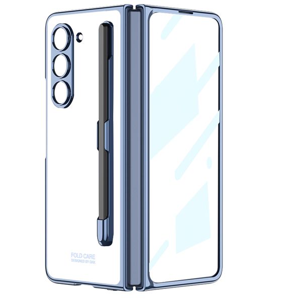 Capa rígida transparente para Samsung Galaxy Z Fold 5, slot para caneta, filme de proteção de vidro