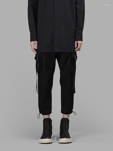 Calças masculinas carga preto mulheres moda 2023 bolsos retalhos hippie calças engraçado cintura alta streetwear outono fêmeas
