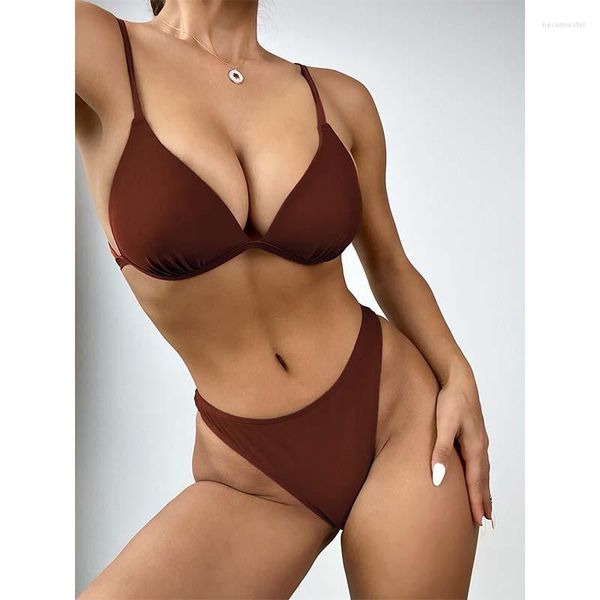 Costumi da bagno da donna Set bikini solido sexy da donna 2023 Costume da bagno push up Sling in pizzo Costume da bagno beachwear biquini senza schienale femminile