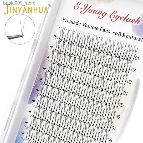 Faux cils E-young 2d cils préfabriqués ventilateurs de volume tige courte C/D Curl 0.1mm Extensions de faux cils naturels ventilateurs préfabriqués maquillage en gros Q230908