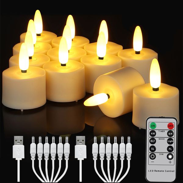 Candele luci da tè ricaricabili con timer remoto Fiamma tremolante Anno LED Decorazione domestica per Halloween Natale 230907