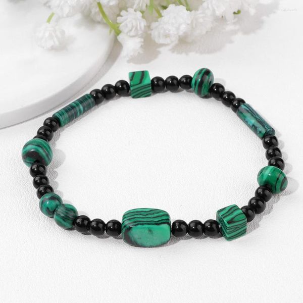 Strand appositamente braccialetto di malachite verde donna perle di vetro nero gioielli da uomo braccialetti con ciondoli in pietra quadrata dropship femminile