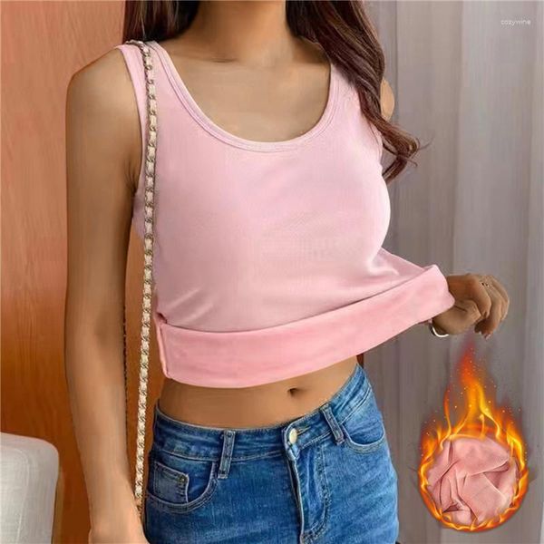 Camisoles tanques outono inverno moda mulher cor sólida casual t-shirts fino pulôver inferior colete feminino tanque tubo superior macio veludo grosso