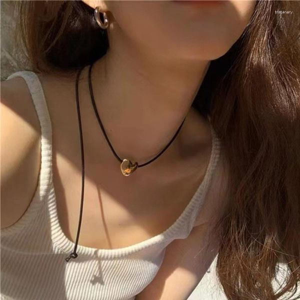 Anhänger Halsketten Mode Liebe Herz Halskette Kurze Schwarze Seil Choker Hals Kette Elegante Schlüsselbein Party Schmuck Dropship