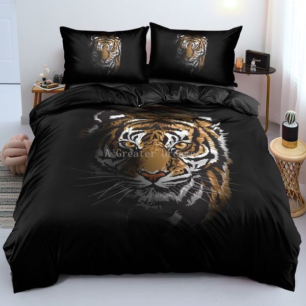 Yatak setleri Tiger Nevresim Boy's yorgan kapağı hayvan 3d yatak seti Yastık kılıfı ile canlı seti Yetişkinler için lüks ev tekstilleri kral 230908