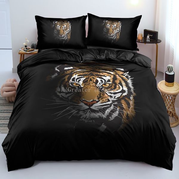 Conjuntos de cama Tiger Duvet Cover Boy Quilt Cover Animal 3D Conjunto de cama Vívido com Fronha Luxo Home Têxteis para Adultos King Size 230908