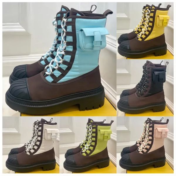 Bota de motocicleta de náilon designer feminino plataforma pele carneiro moda combate bolso botas rendas até zip caminhada mostrar martin botas