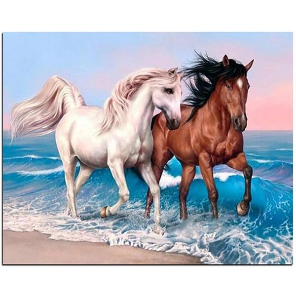 DIY 5D Pintura Diamante Cheia Ponto Cruz Seaside cavalo Diamante Bordado Padrões de Strass kits2579