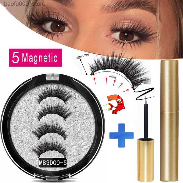 Falsche Wimpern MB Neue lange 5 magnetische Wimpern Eyeliner-Set 3D-Nerzwimpern dicke Faux Cils Magnetique natürlicher Kleber freier Magnet Falsche Wimpern Q230908