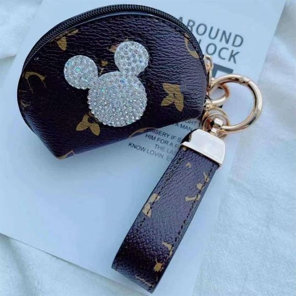 Presbiopia chaveiro fivelas chaves do carro titular saco chaveiro bonito marrom flor strass mouse couro do plutônio chaveiro pingente moda des304s