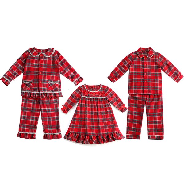 Conjuntos de roupas combinando flanela meninos e meninas bebê família crianças crianças pijamas de natal vermelho criança pijama manga longa pjs 230907