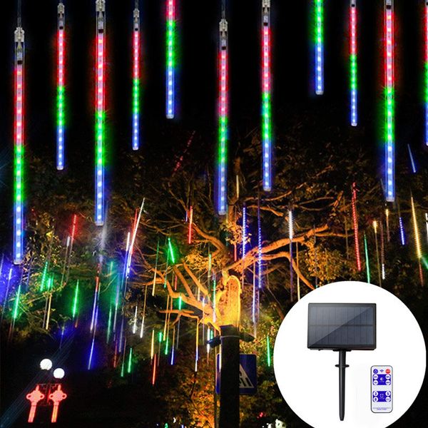 Luz solar do chuveiro de meteoros led luzes da corda de fadas guirlandas de árvores de rua decorações de natal para exterior 30/50/80cm