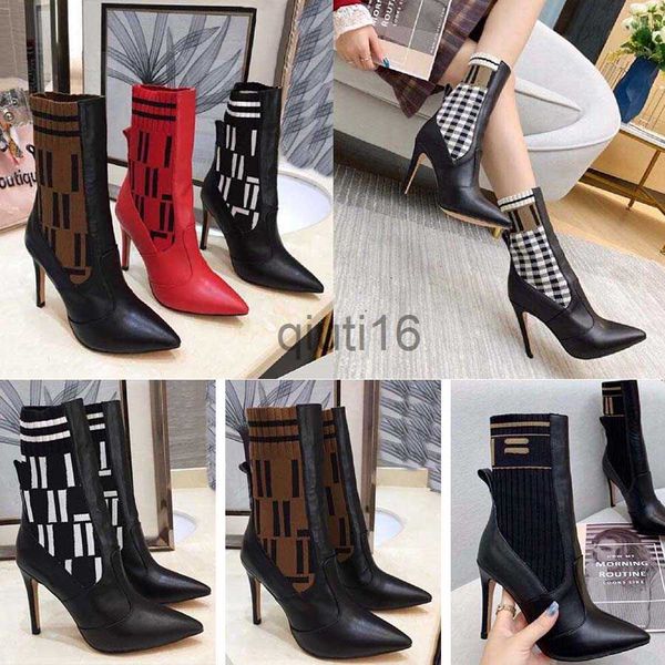 Sapatos de vestido 2022 Nova carta de couro Martin Botas Mulheres Stretch Knit Sock Boot Slimming Ankle Boot Redondo Toe Lace-up Single Bootie X0908