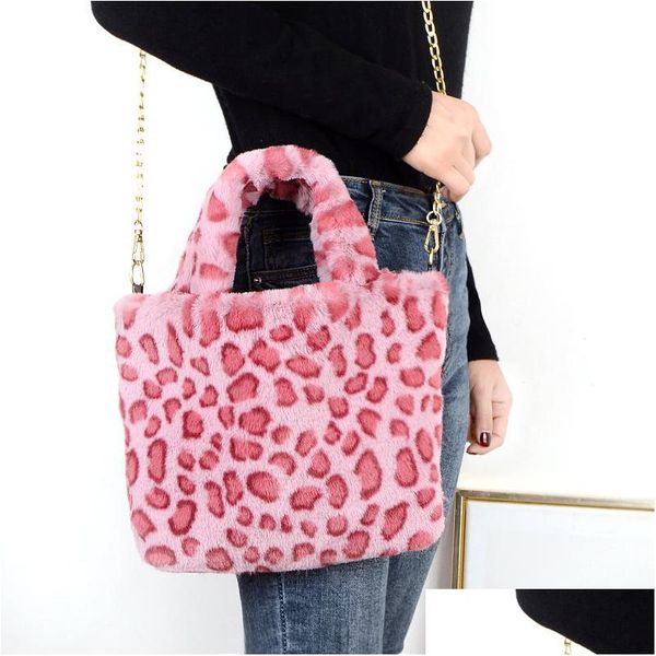 Borse portaoggetti Borsa da donna con stampa leopardata Borsa a tracolla in finta pelliccia di coniglio Borsa portatile di grande capacità 10 colori Consegna a goccia H Dhgarden Dhqob