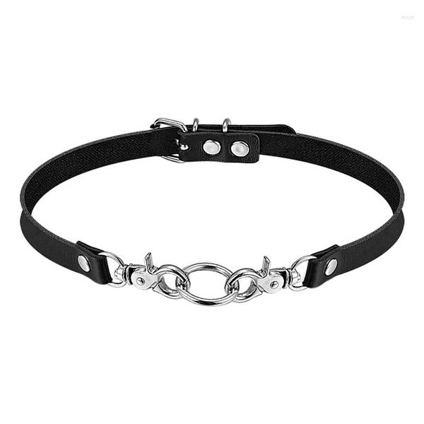 Choker Punk PU Leder Halskette Gothic Silber Metall Runde Charm Colliers Für Frauen Hip Hop Rock Schmuck